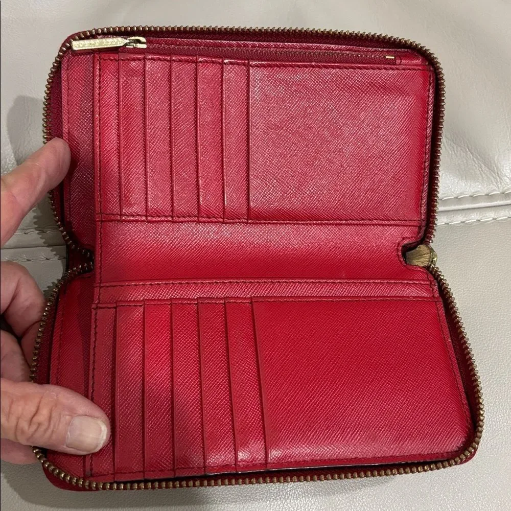 Tory Burch Cherry Red Saffiano Wallet with Gold Logo
